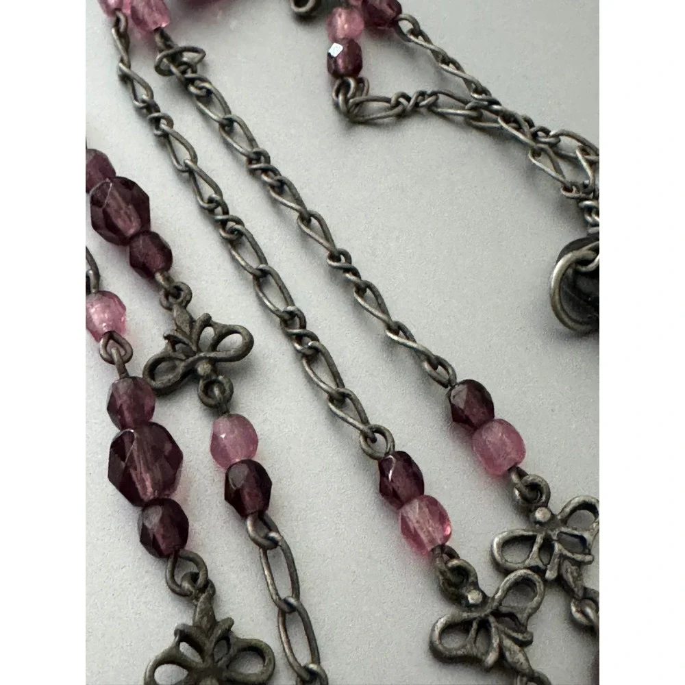 CMC Click My Cords Purple Beaded Eyewear Chain Silver Bow Accents Glasses Cord